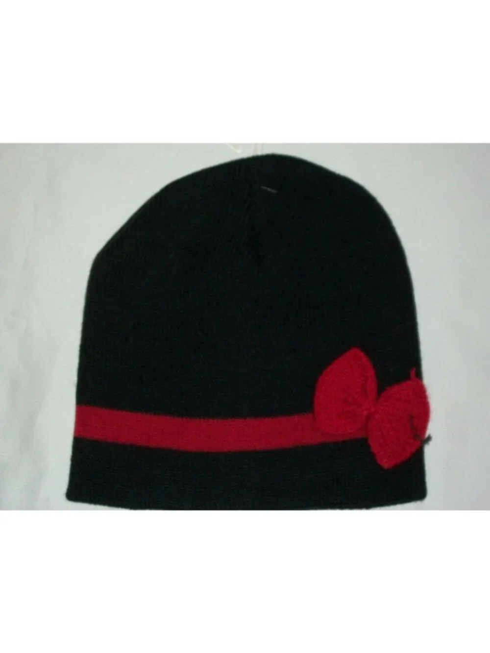 Black Red Bow Winter Beanie Gloves Mittens Set Hat Cap Knit  Girl's Child's